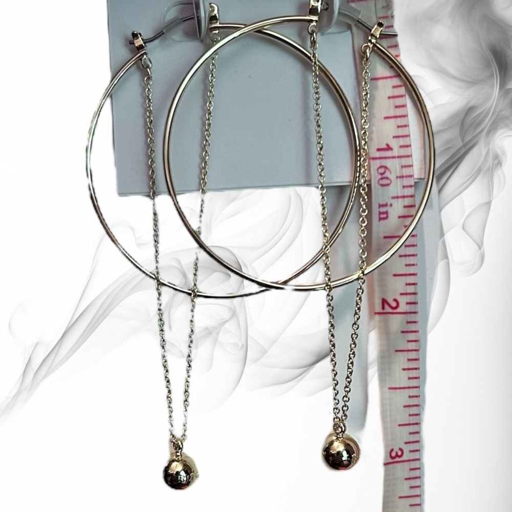 Rebecca Minkoff Gold Hoop Earrings Chain & Ball Dangle Pierced NWT - Picture 5 of 5